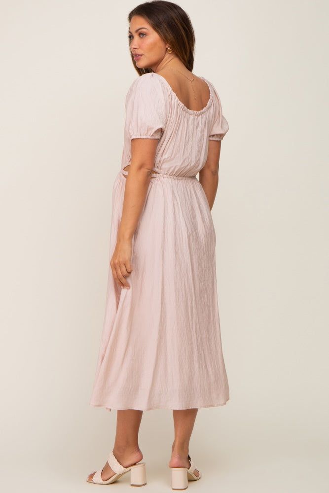 Light Pink Cutout Puff Sleeve Maternity Midi Dress sold by Pinkblush product image thumbnail 3