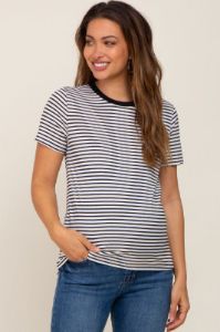 White Striped Basic Maternity Tee sold by Pinkblush