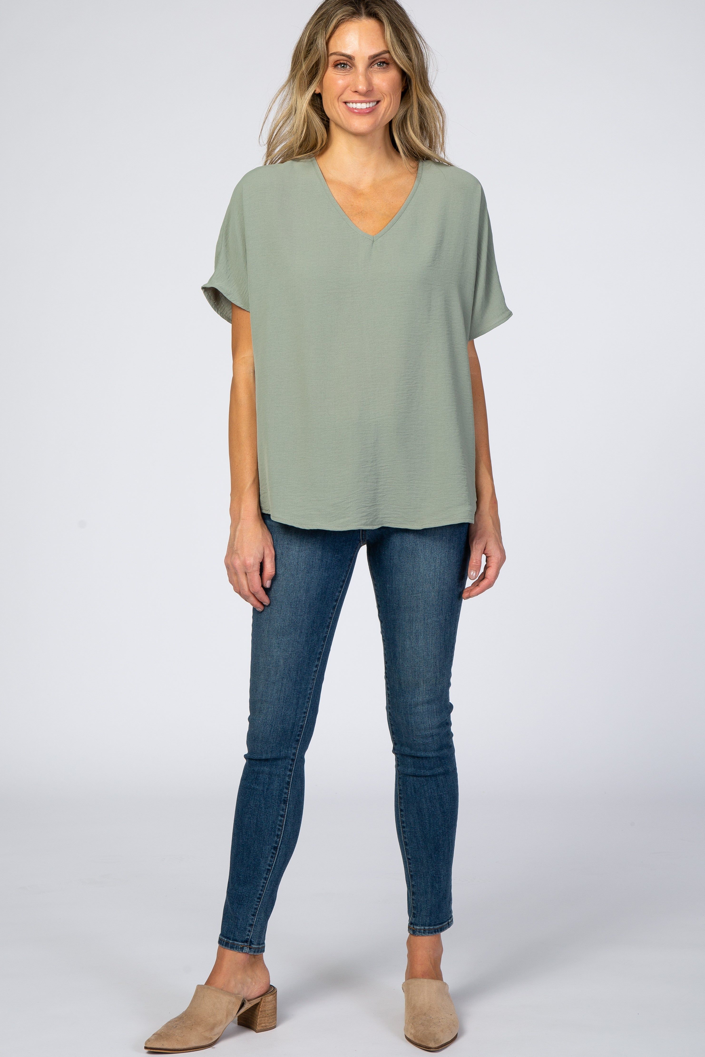 Light Olive Short Sleeve Blouse sold by Pinkblush product image thumbnail 2