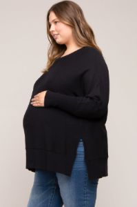 Black Dolman Sleeve Side Slit Maternity Plus Sweater sold by Pinkblush