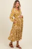 Gold Abstract Floral Gathered Front Maternity Midi Dress sold by Pinkblush