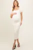 Ivory Textured Square Neck Puff Sleeve Maternity Midi Dress sold by Pinkblush