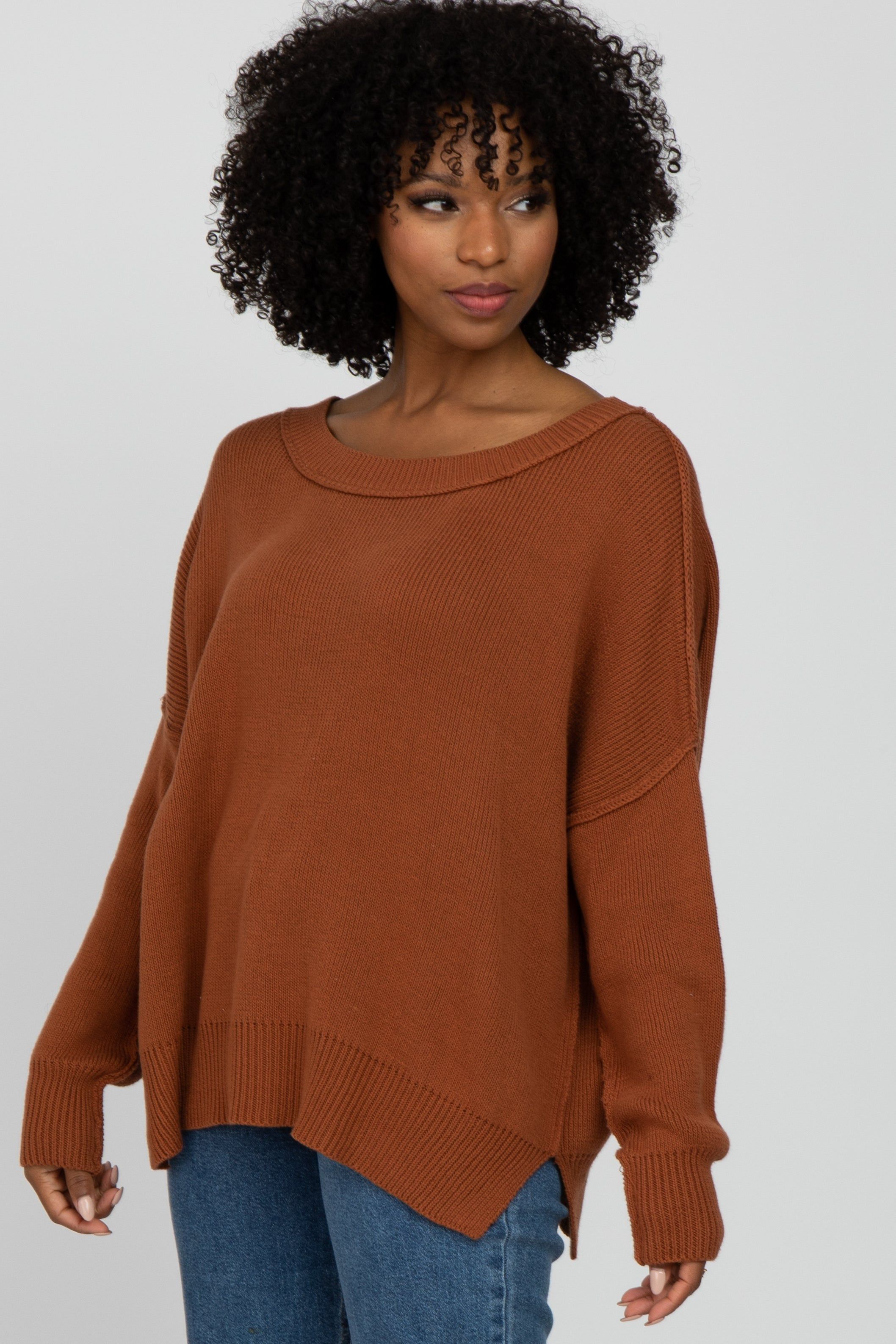 Camel Exposed Seam Side Slit Sweater sold by Pinkblush product image thumbnail 2