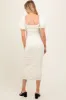 Ivory Textured Square Neck Puff Sleeve Maternity Midi Dress sold by Pinkblush