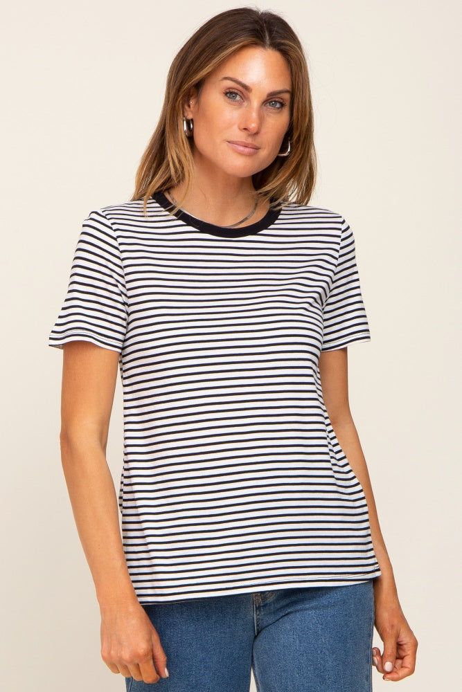 White Striped Basic Maternity Tee sold by Pinkblush product image thumbnail 5