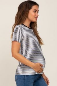 White Striped Basic Maternity Tee sold by Pinkblush