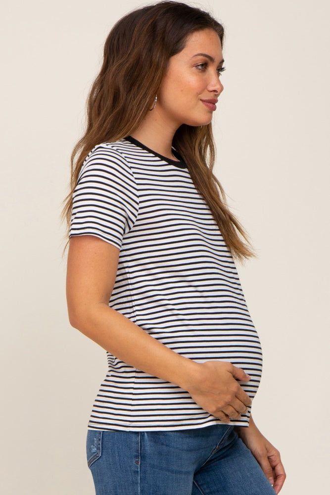 White Striped Basic Maternity Tee sold by Pinkblush product image thumbnail 2