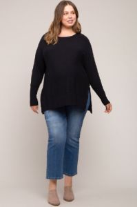 Black Dolman Sleeve Side Slit Maternity Plus Sweater sold by Pinkblush