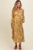 Gold Abstract Floral Gathered Front Maternity Midi Dress sold by Pinkblush