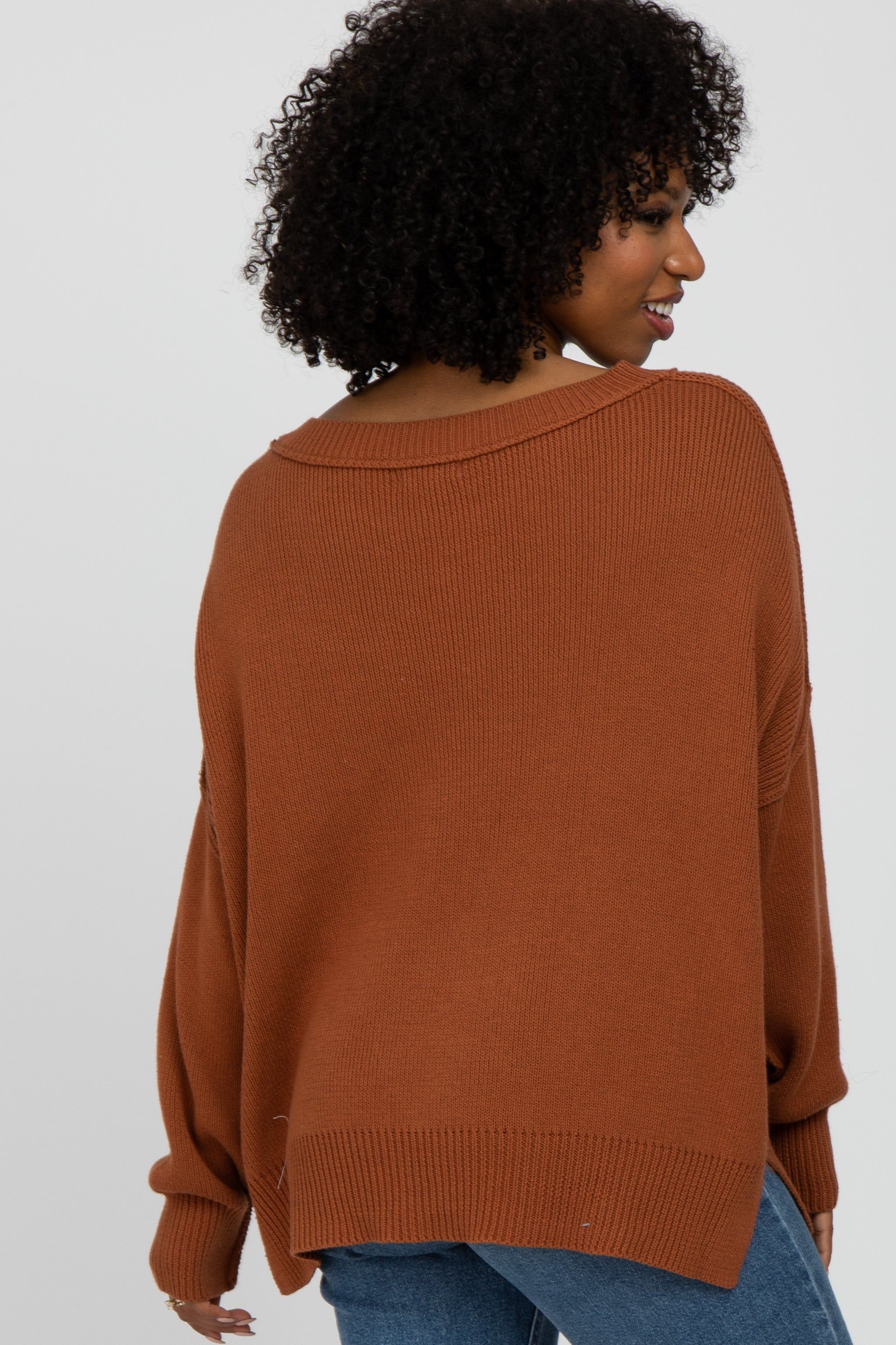 Camel Exposed Seam Side Slit Sweater sold by Pinkblush product image thumbnail 3