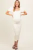 Ivory Textured Square Neck Puff Sleeve Maternity Midi Dress sold by Pinkblush