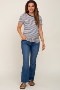 White Striped Basic Maternity Tee sold by Pinkblush