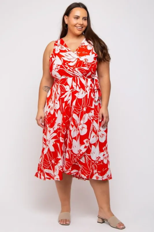 Red Flower Side Tie Plus Wrap Dress sold by Pinkblush