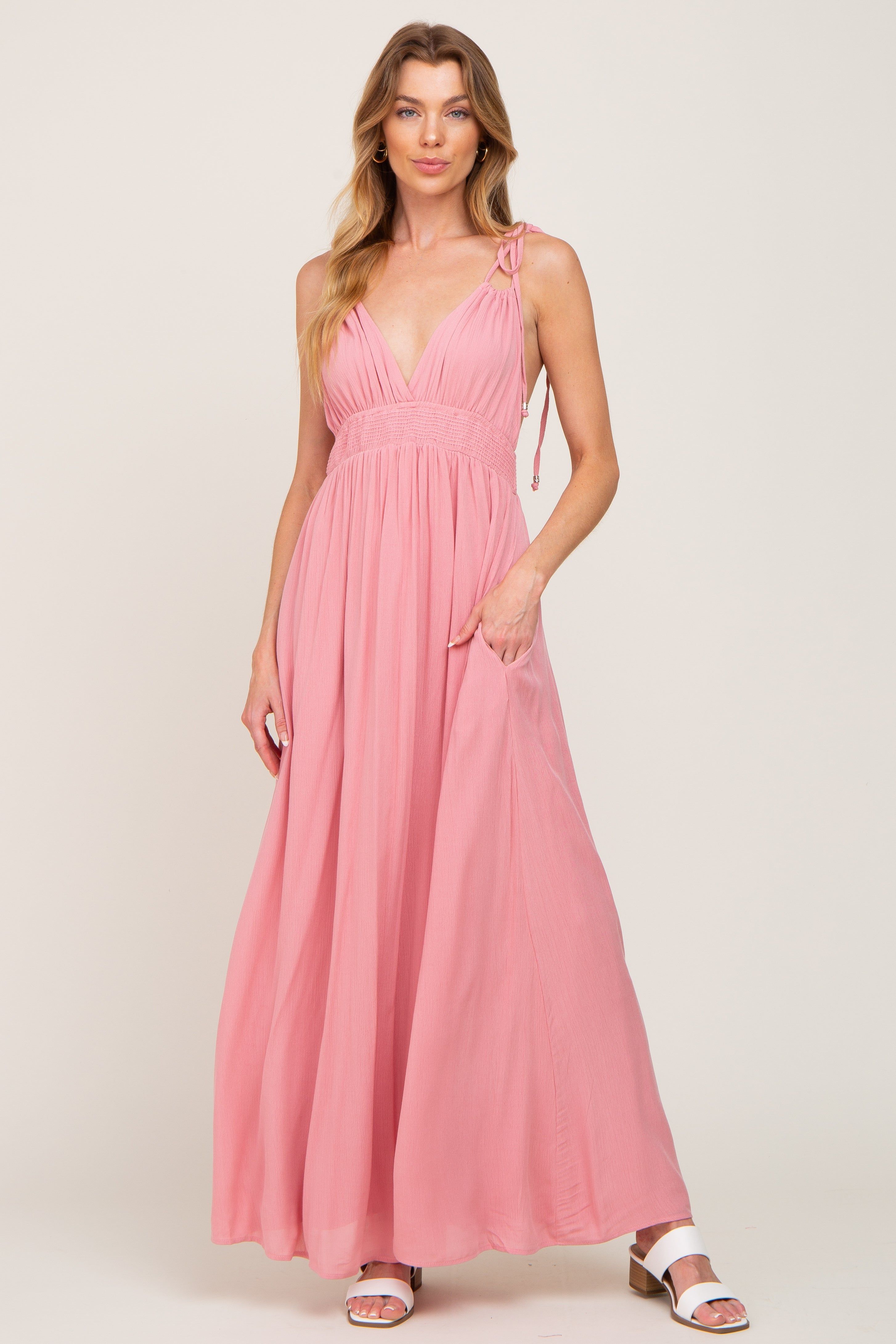 Pink Shoulder Tie Open Back Maxi Dress sold by Pinkblush product image thumbnail 4