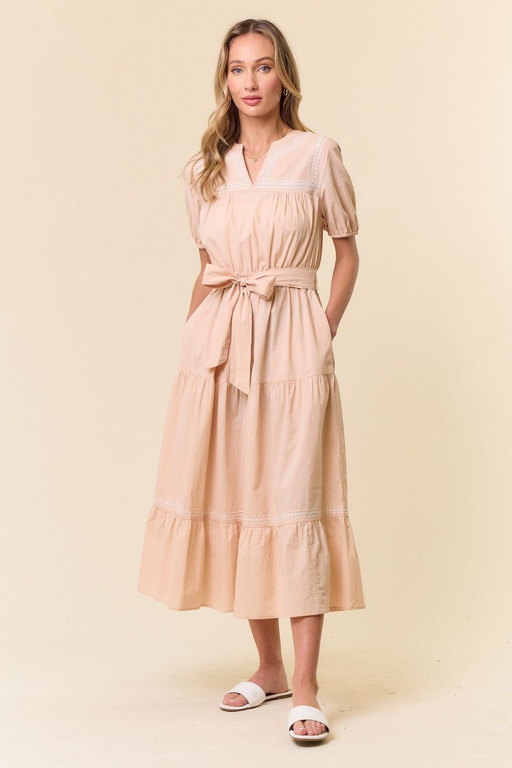 Taupe Waist Tie Dress sold by Pinkblush