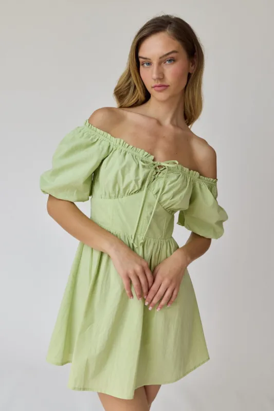 Green Puff Sleeve Mini Dress sold by Pinkblush