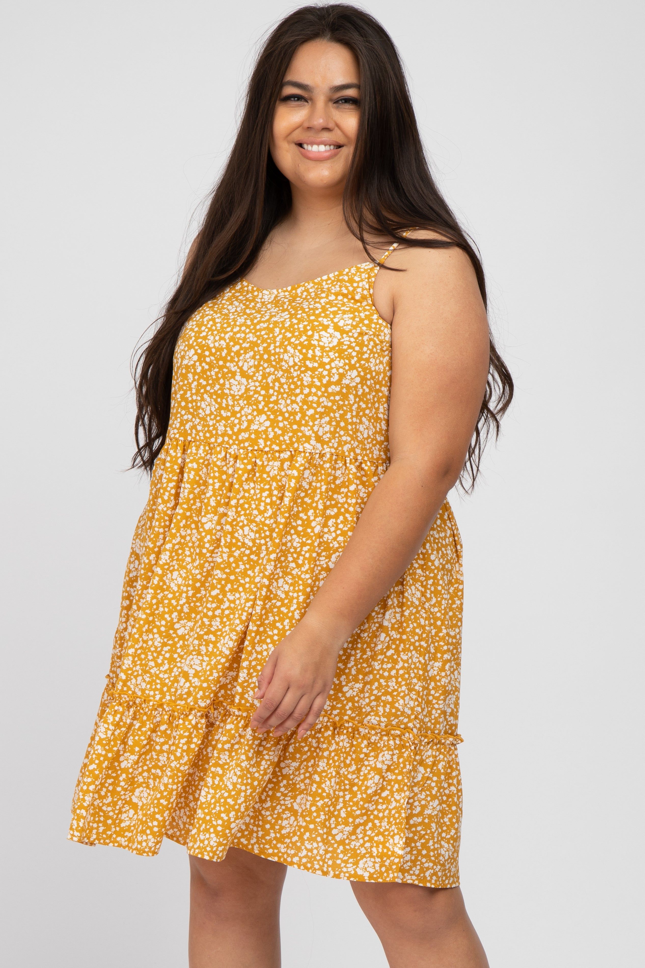 Yellow Floral Ruffle Hem Plus Dress sold by Pinkblush product image thumbnail 4