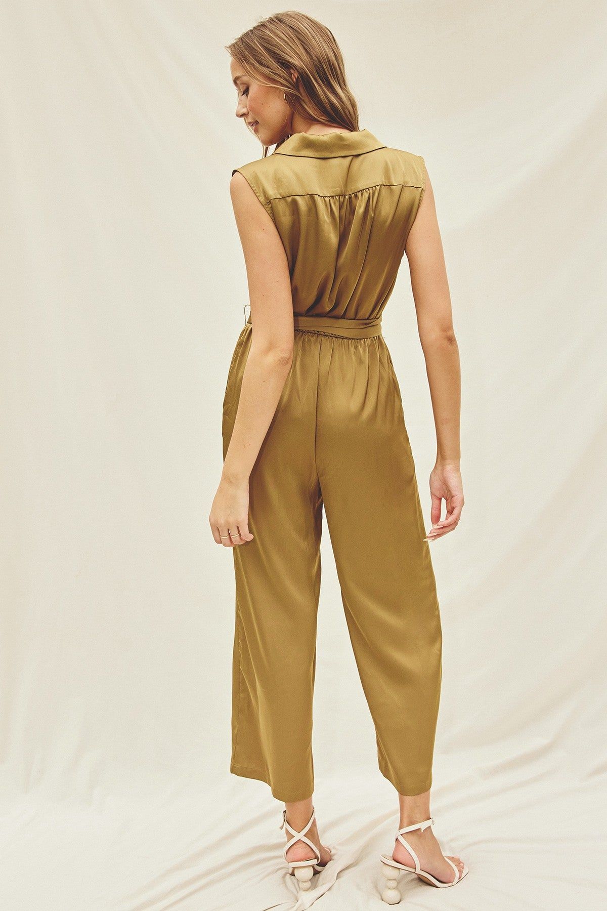 Golden Satin Sleeveless Shirt Jumpsuit sold by Pinkblush product image thumbnail 3