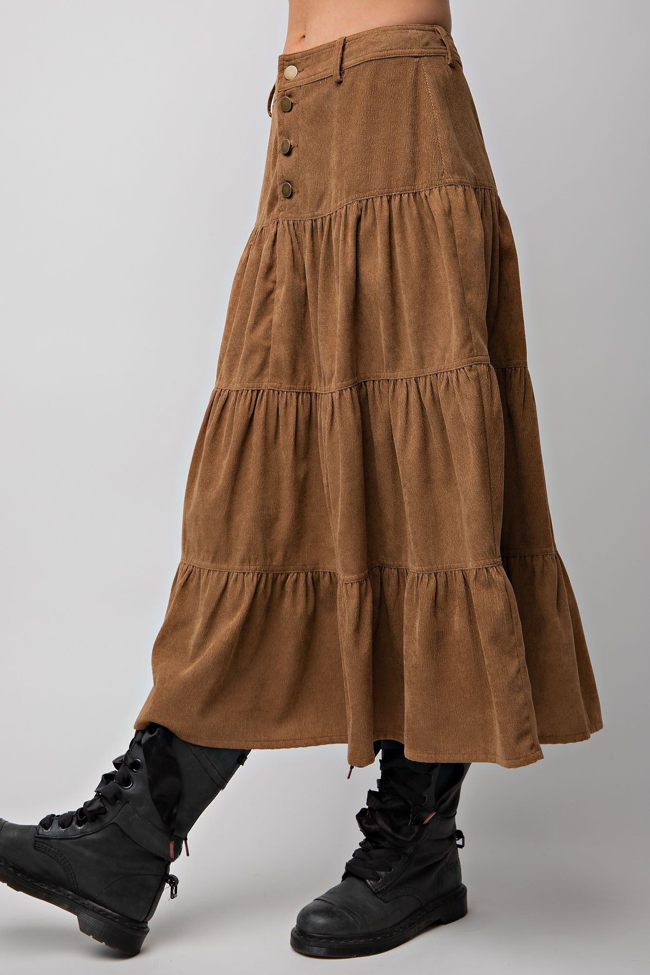 Camel Boho Corduroy Midi Skirt sold by Pinkblush product image thumbnail 3