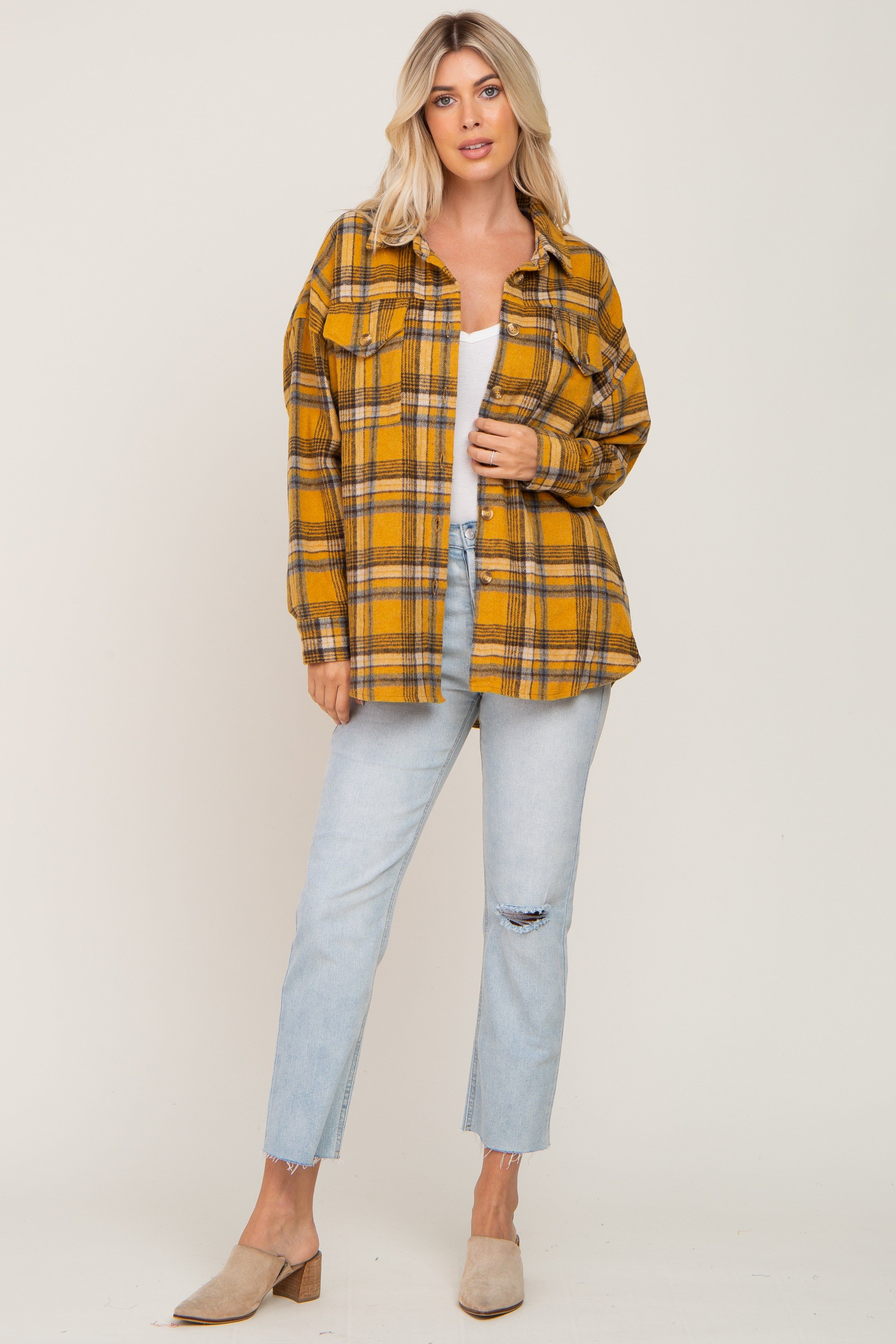 Mustard Plaid Shirt Jacket sold by Pinkblush product image thumbnail 4