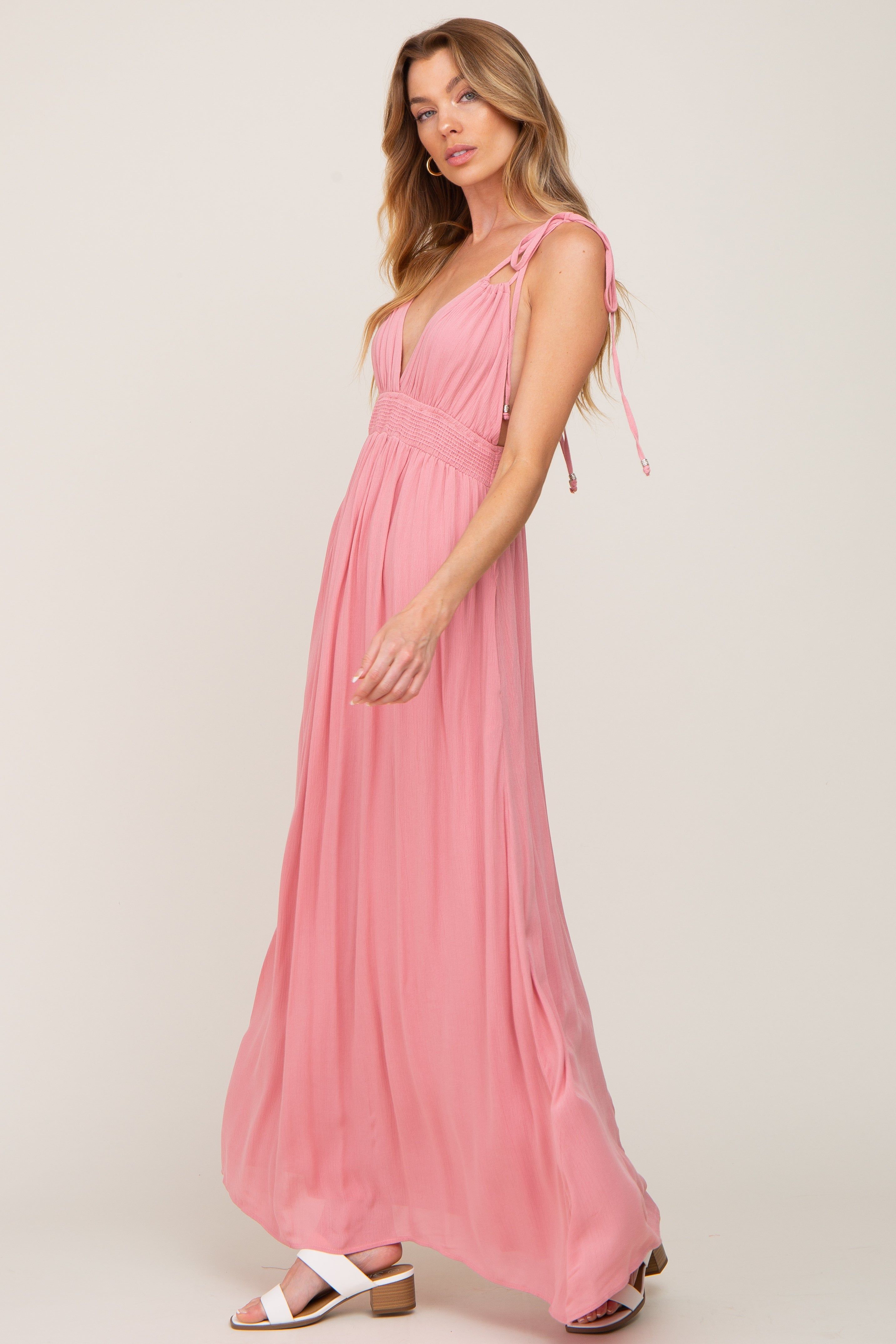 Pink Shoulder Tie Open Back Maxi Dress sold by Pinkblush product image thumbnail 2