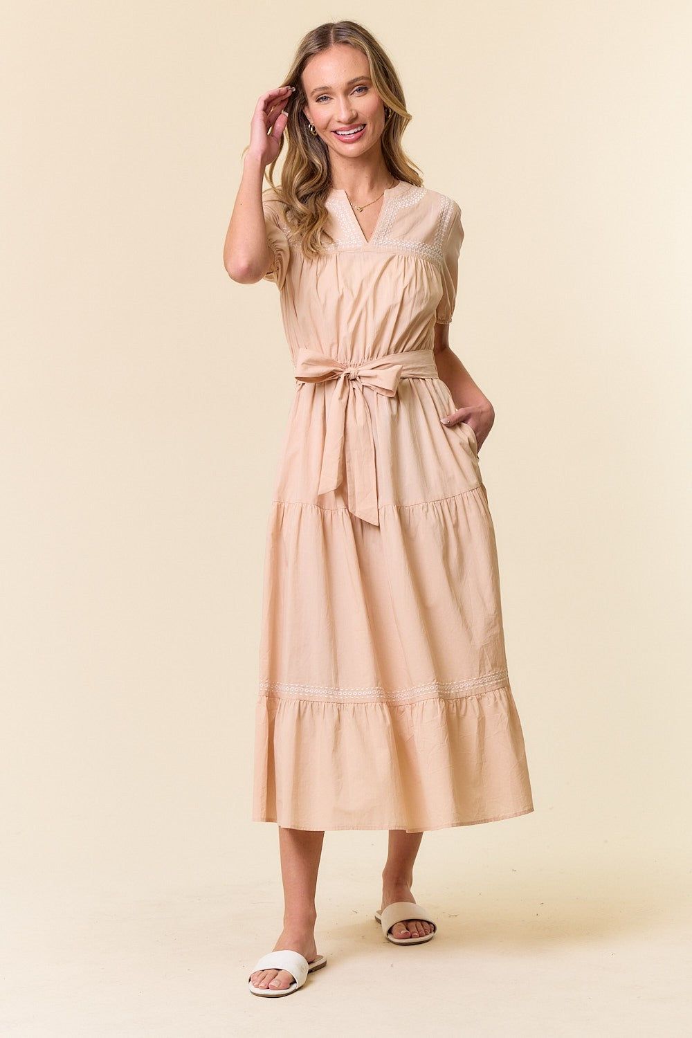 Taupe Waist Tie Dress sold by Pinkblush product image thumbnail 2