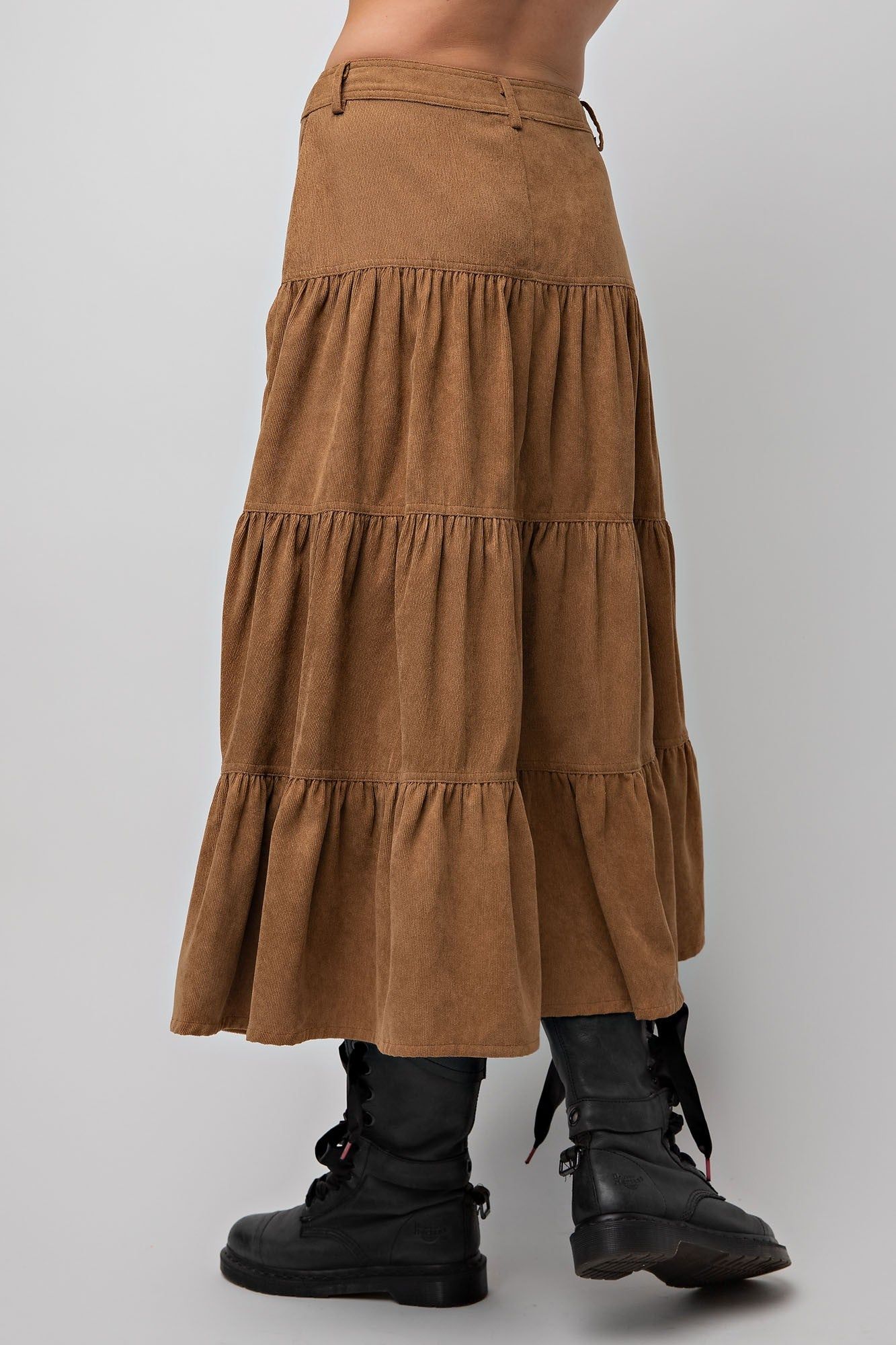 Camel Boho Corduroy Midi Skirt sold by Pinkblush product image thumbnail 4