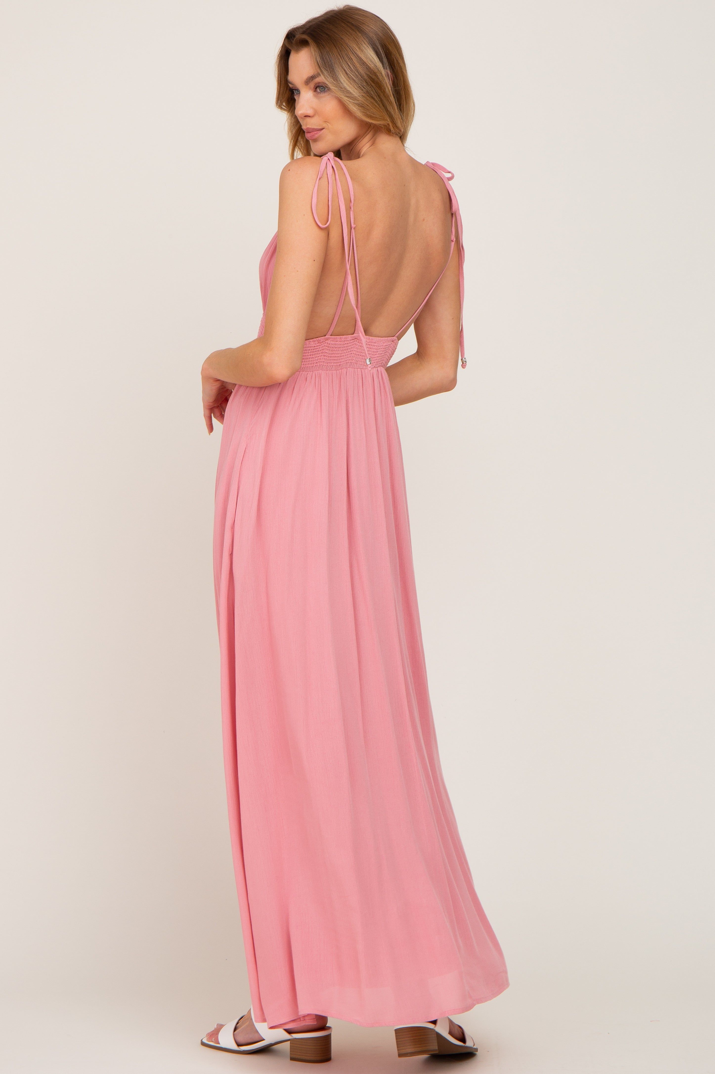 Pink Shoulder Tie Open Back Maxi Dress sold by Pinkblush product image thumbnail 3