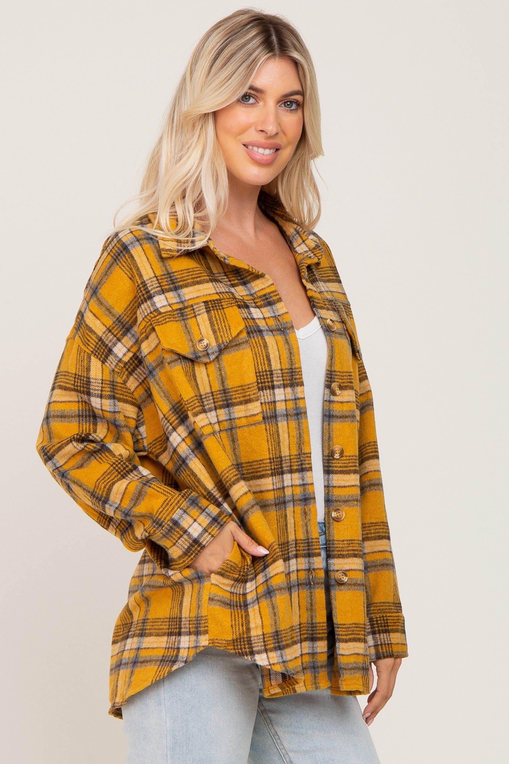 Mustard Plaid Shirt Jacket sold by Pinkblush product image thumbnail 2