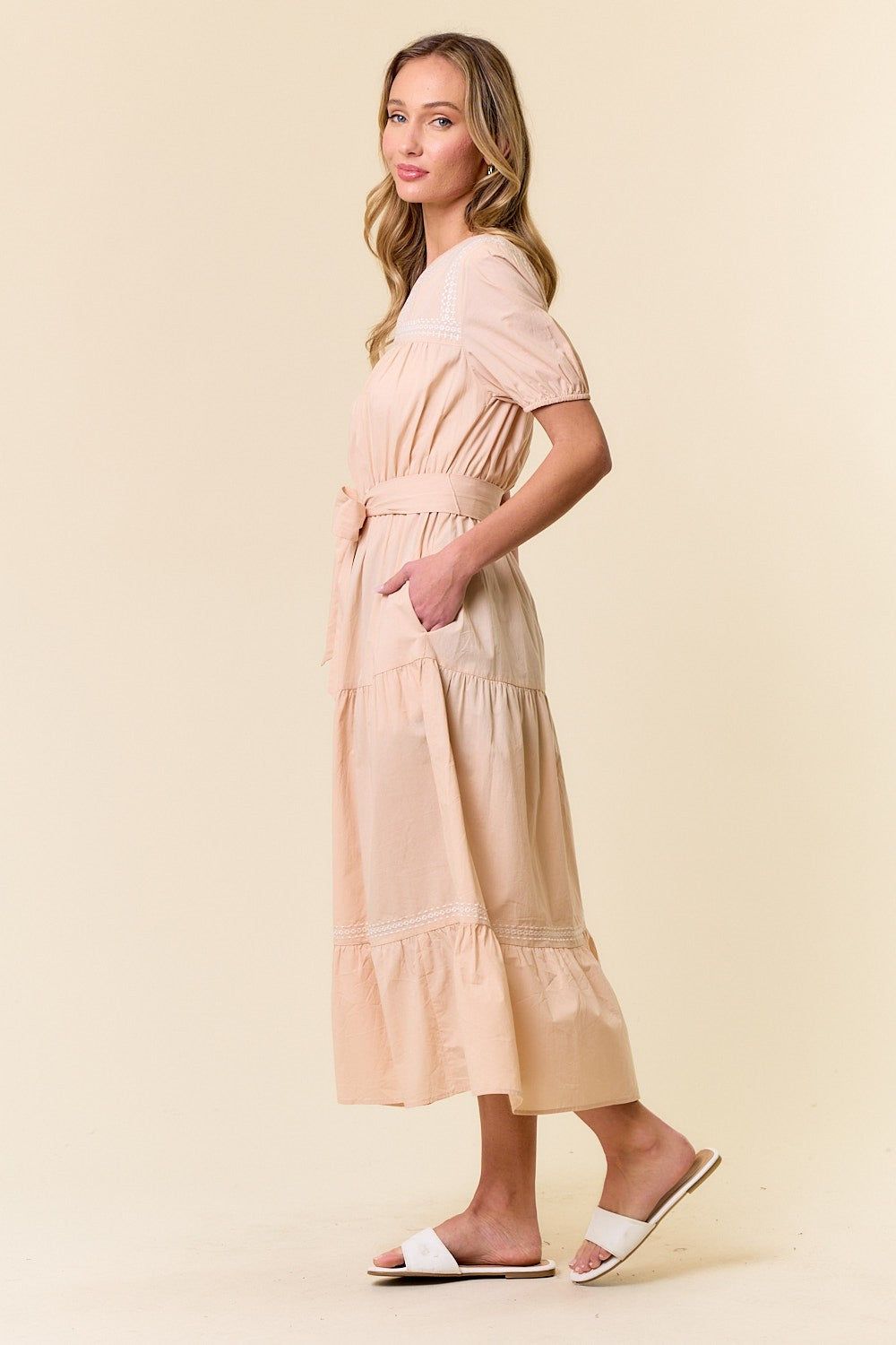 Taupe Waist Tie Dress sold by Pinkblush product image thumbnail 3
