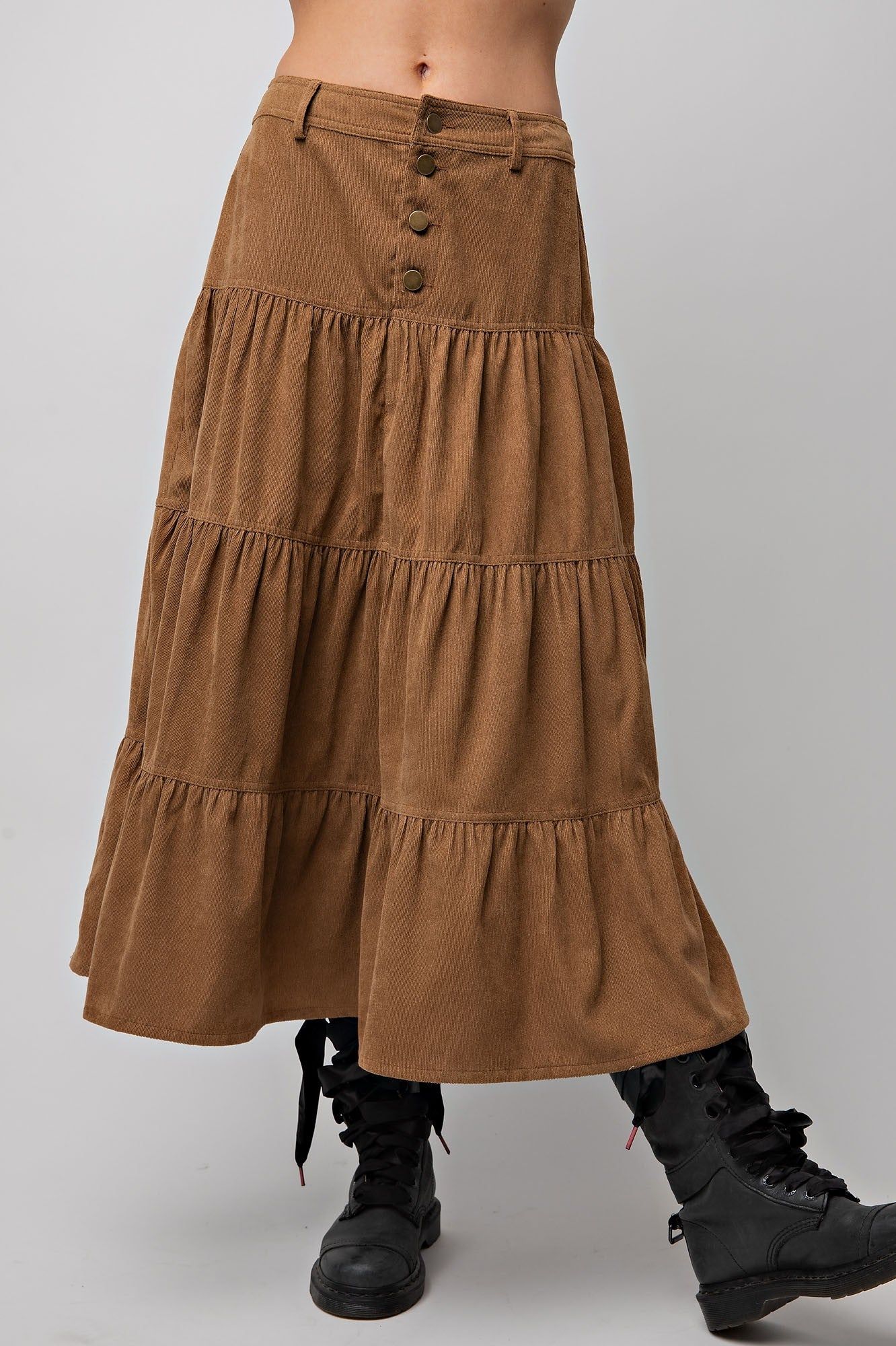 Camel Boho Corduroy Midi Skirt sold by Pinkblush product image thumbnail 2