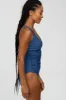 Blue Ruched Side Strappy Cross Back One Piece Swimsuit sold by Pinkblush