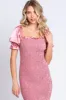 Pink Smocked Satin Midi Dress sold by Pinkblush