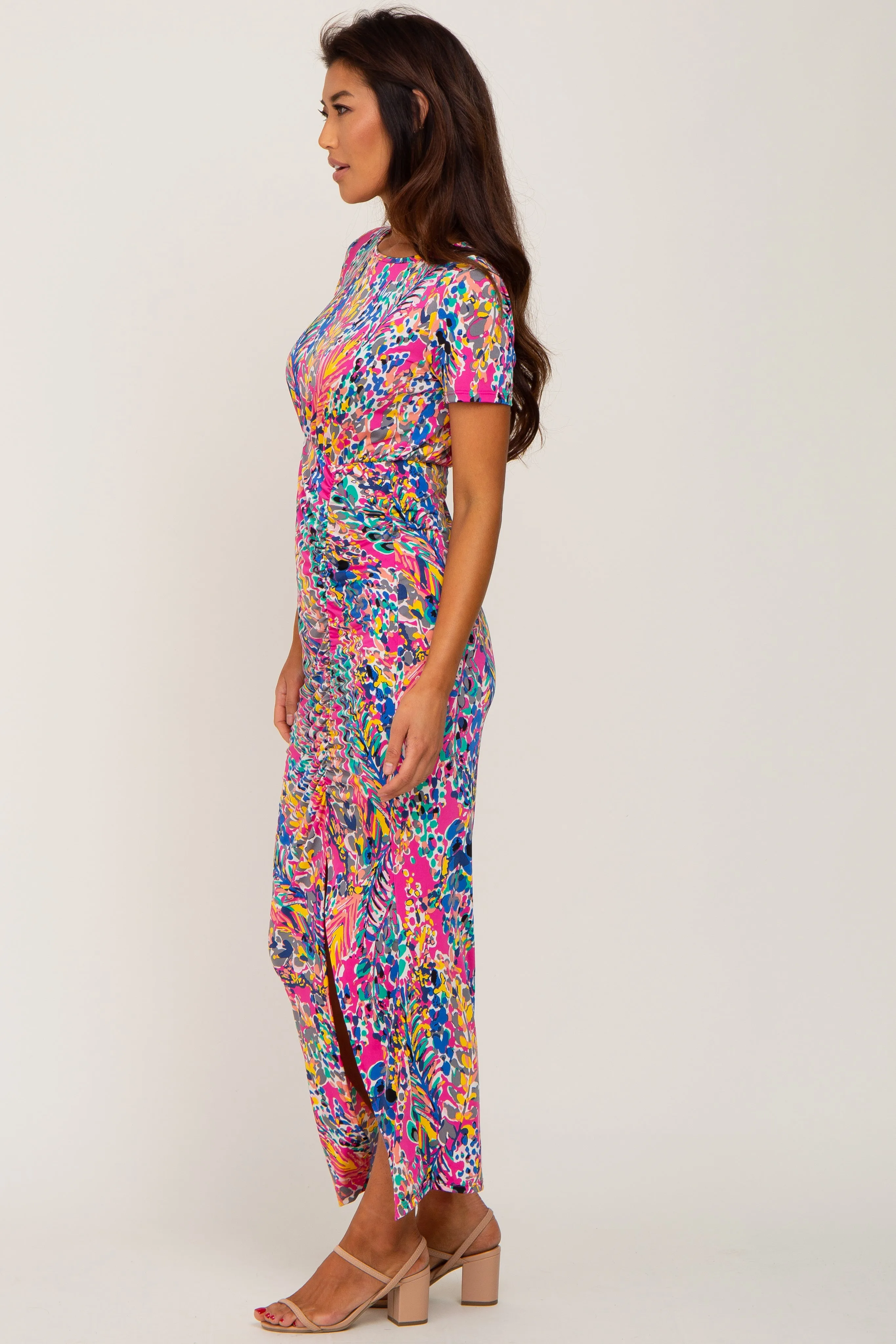Fuchsia Multi-Color Floral Side Slit Maxi Dress sold by Pinkblush product image thumbnail 2