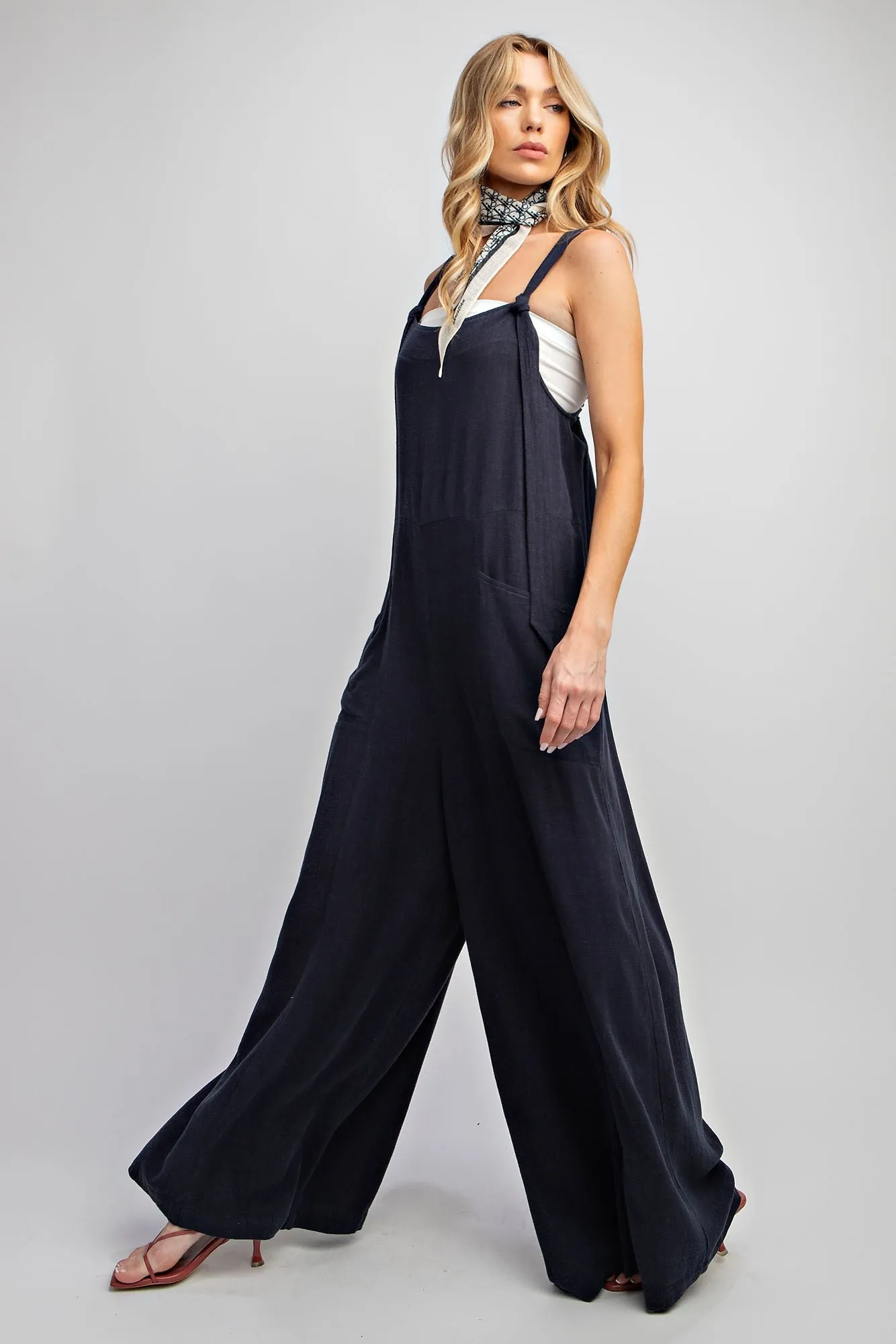 Dark Navy Linen Wide Leg Jumpsuit Pants sold by Pinkblush product image thumbnail 2