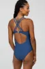 Blue Ruched Side Strappy Cross Back One Piece Swimsuit sold by Pinkblush