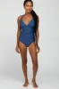 Blue Ruched Side Strappy Cross Back One Piece Swimsuit sold by Pinkblush