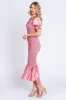 Pink Smocked Satin Midi Dress sold by Pinkblush
