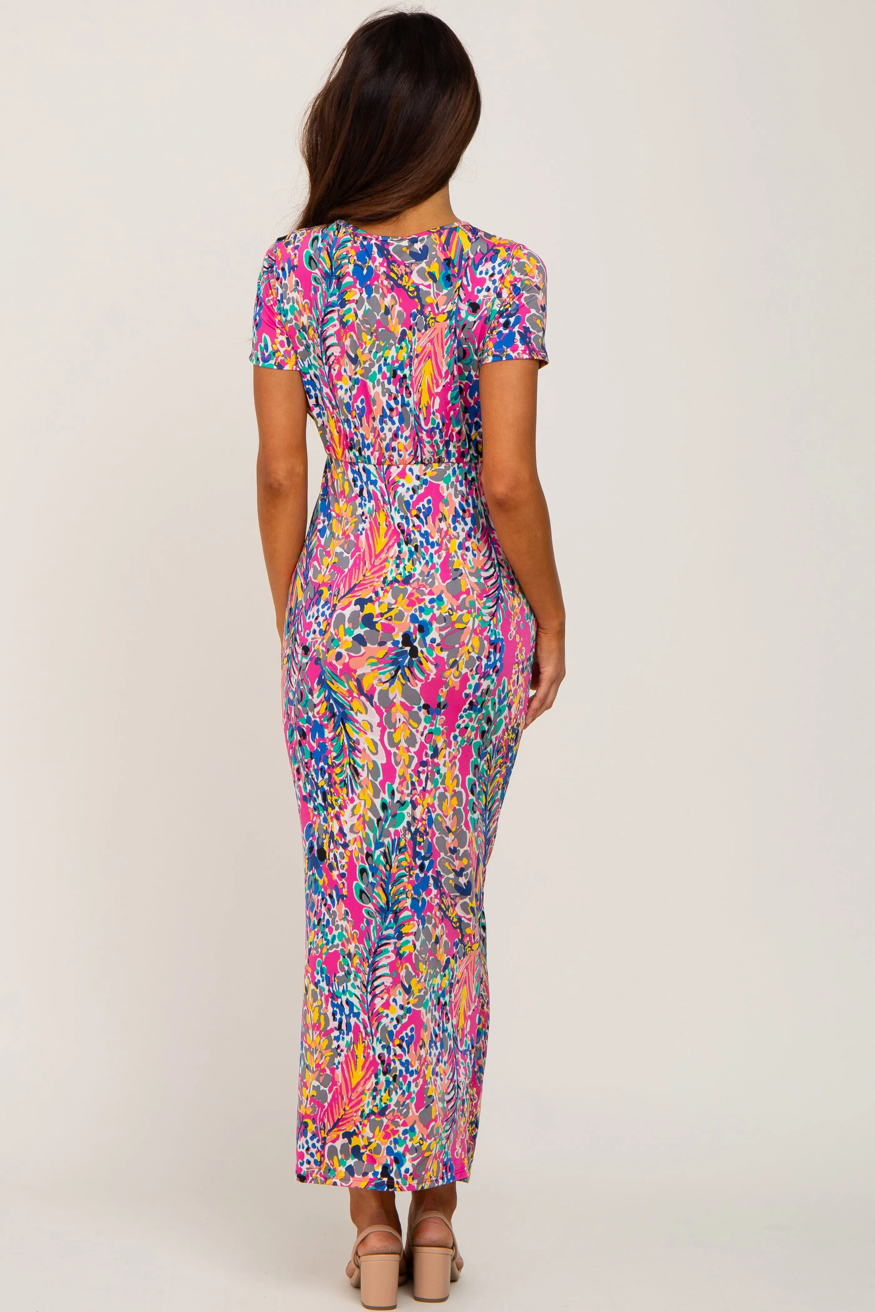 Fuchsia Multi-Color Floral Side Slit Maxi Dress sold by Pinkblush product image thumbnail 3