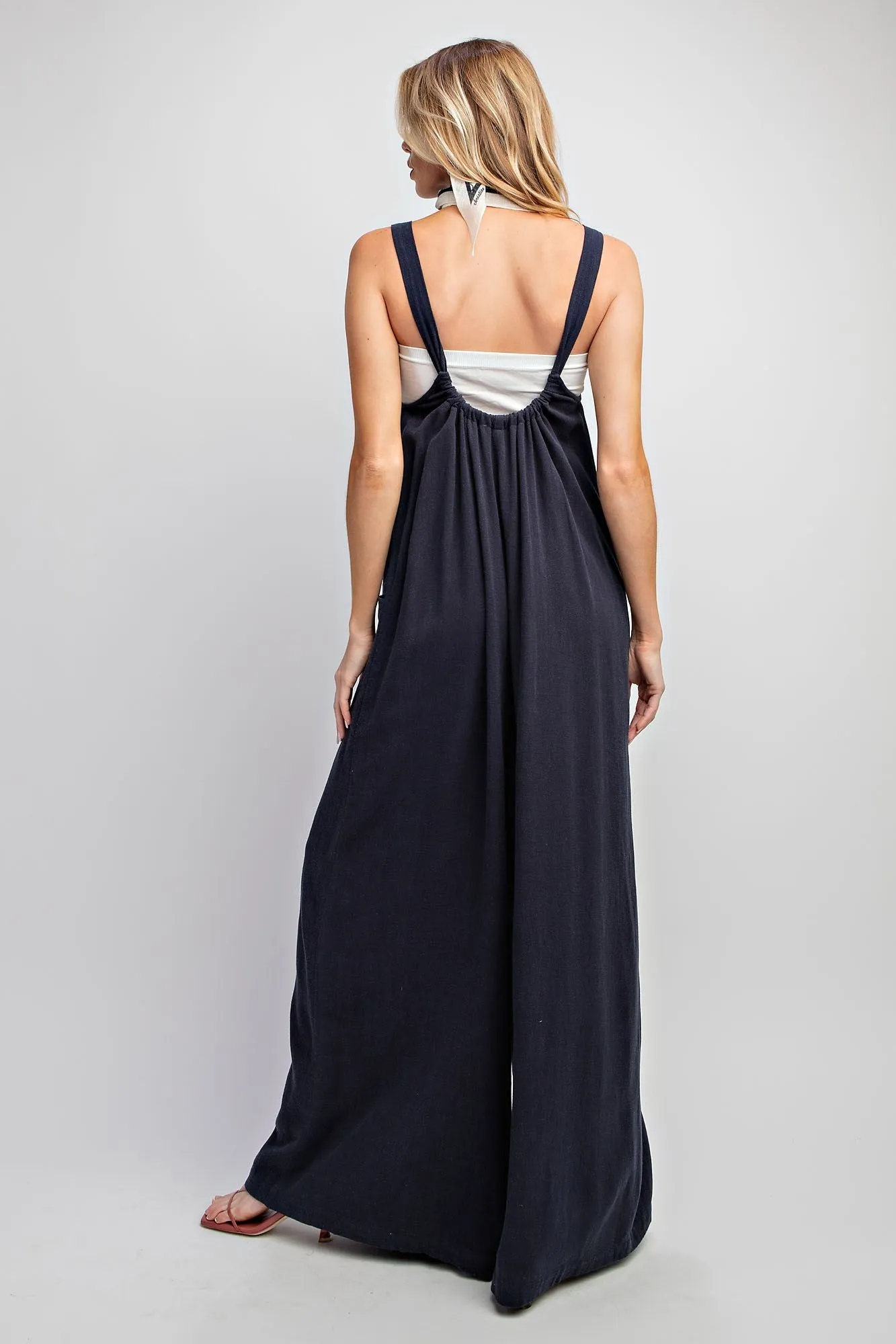 Dark Navy Linen Wide Leg Jumpsuit Pants sold by Pinkblush product image thumbnail 3