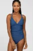 Blue Ruched Side Strappy Cross Back One Piece Swimsuit sold by Pinkblush