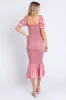 Pink Smocked Satin Midi Dress sold by Pinkblush