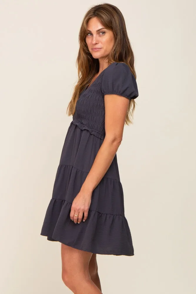 Charcoal Smocked Tiered Mini Dress sold by Pinkblush product image thumbnail 2
