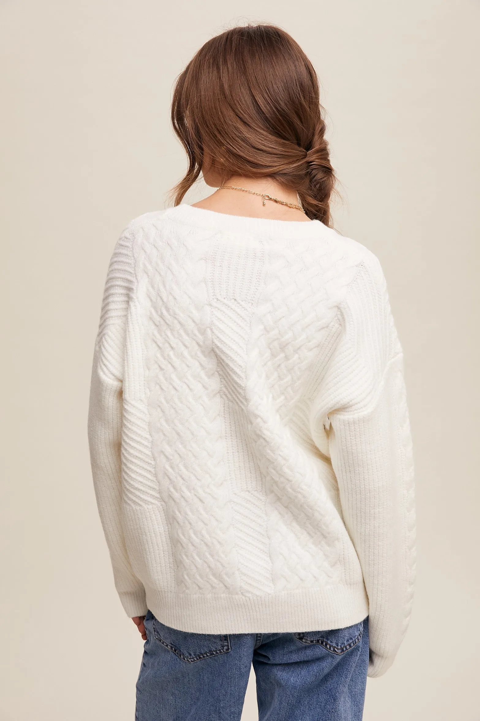 Ivory Striped Mixed Cable Knit Sweater sold by Pinkblush product image thumbnail 3