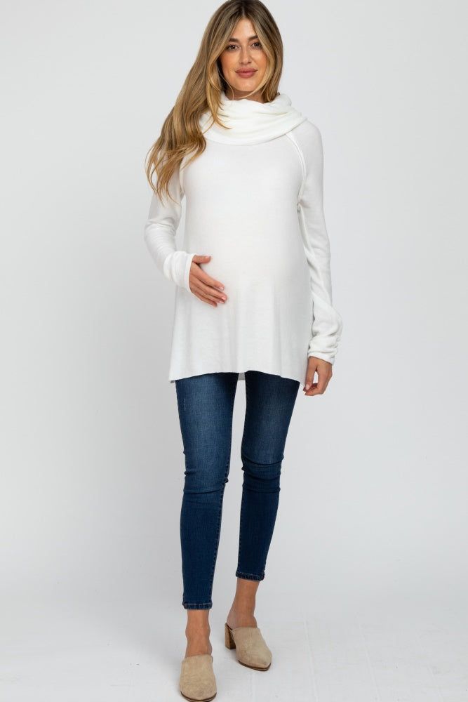 Ivory Brushed Knit Cowl Neck Long Sleeve Maternity Top sold by Pinkblush product image thumbnail 4