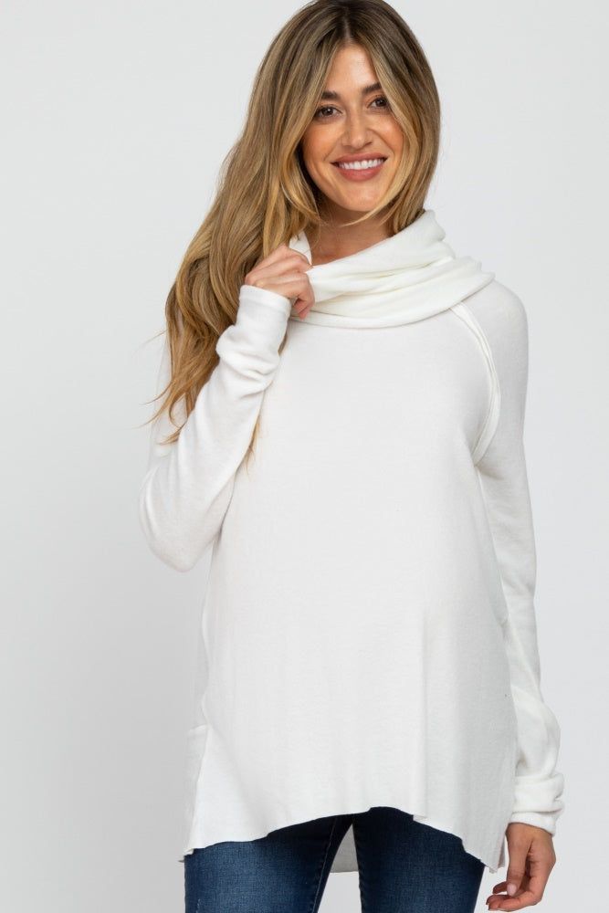Ivory Brushed Knit Cowl Neck Long Sleeve Maternity Top sold by Pinkblush