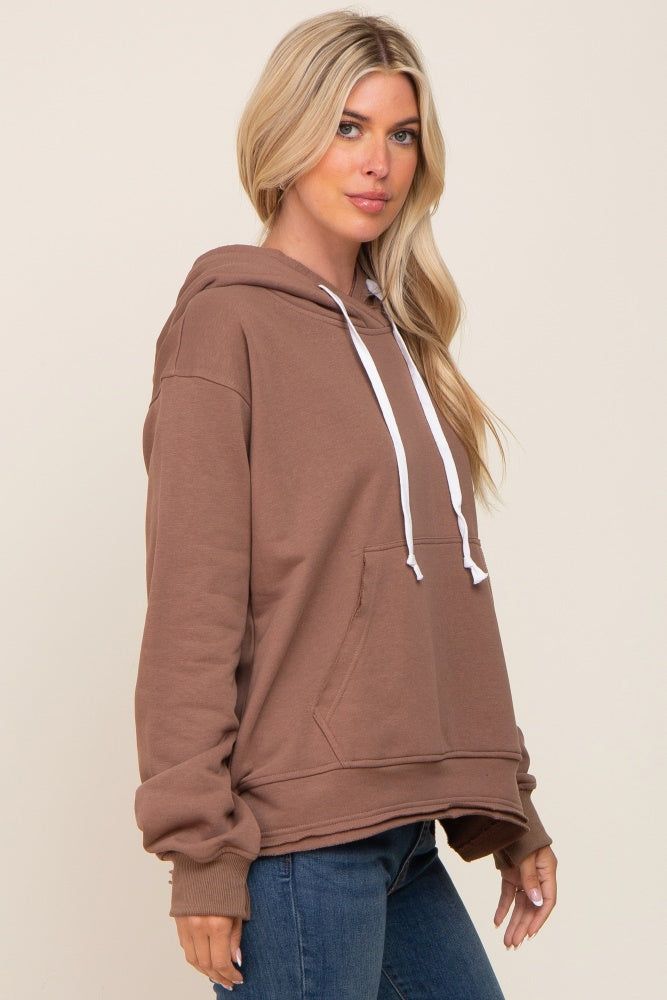 Mocha Raw Edge Trim Drawstring Hoodie sold by Pinkblush product image thumbnail 2