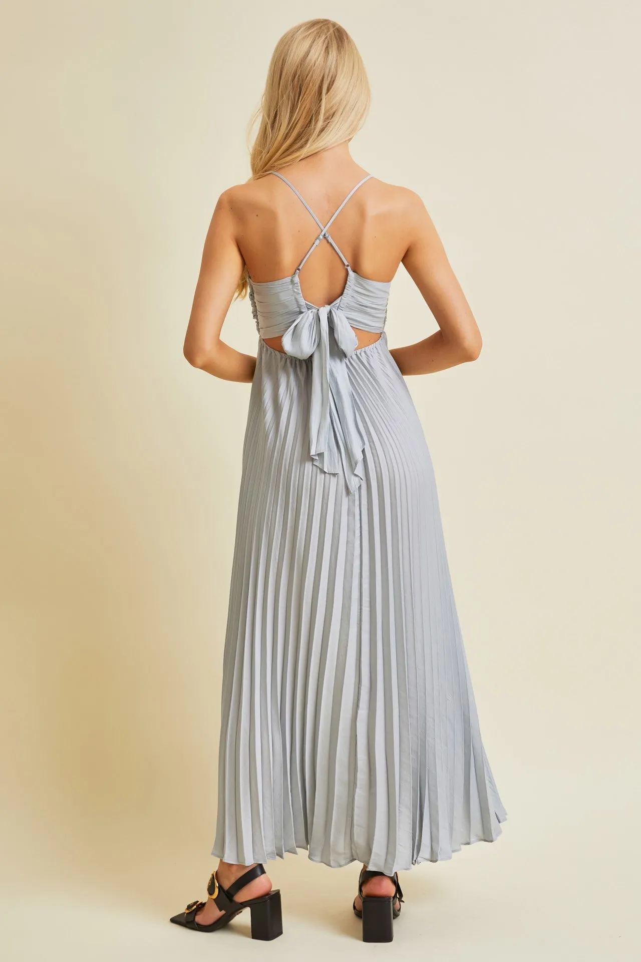 Silver Pleated Back Cutout Tie Maxi Dress sold by Pinkblush product image thumbnail 3
