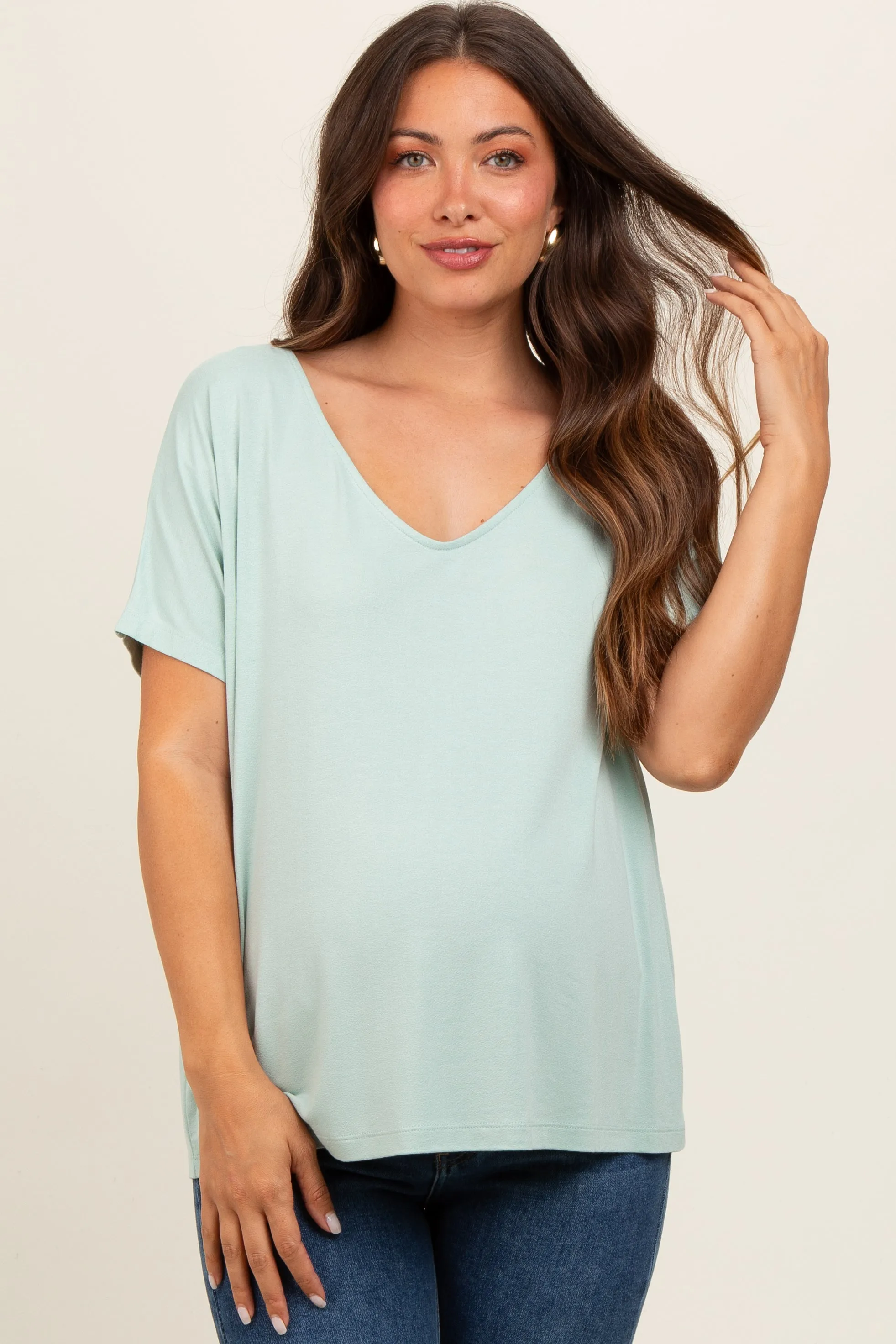 Mint Short Dolman Sleeve V-Neck Maternity Top sold by Pinkblush product image thumbnail 2