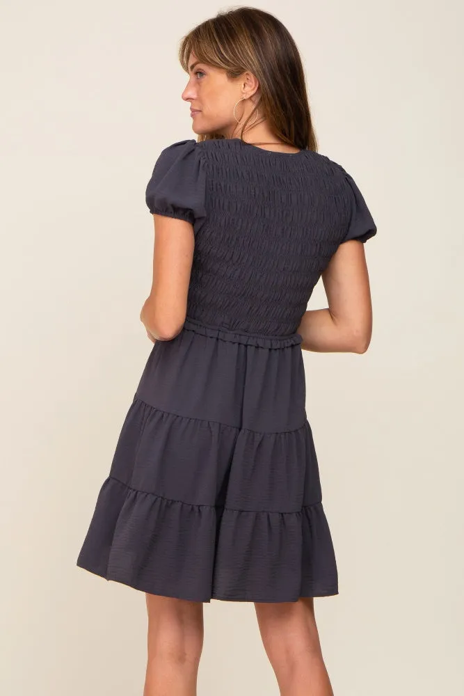 Charcoal Smocked Tiered Mini Dress sold by Pinkblush product image thumbnail 3